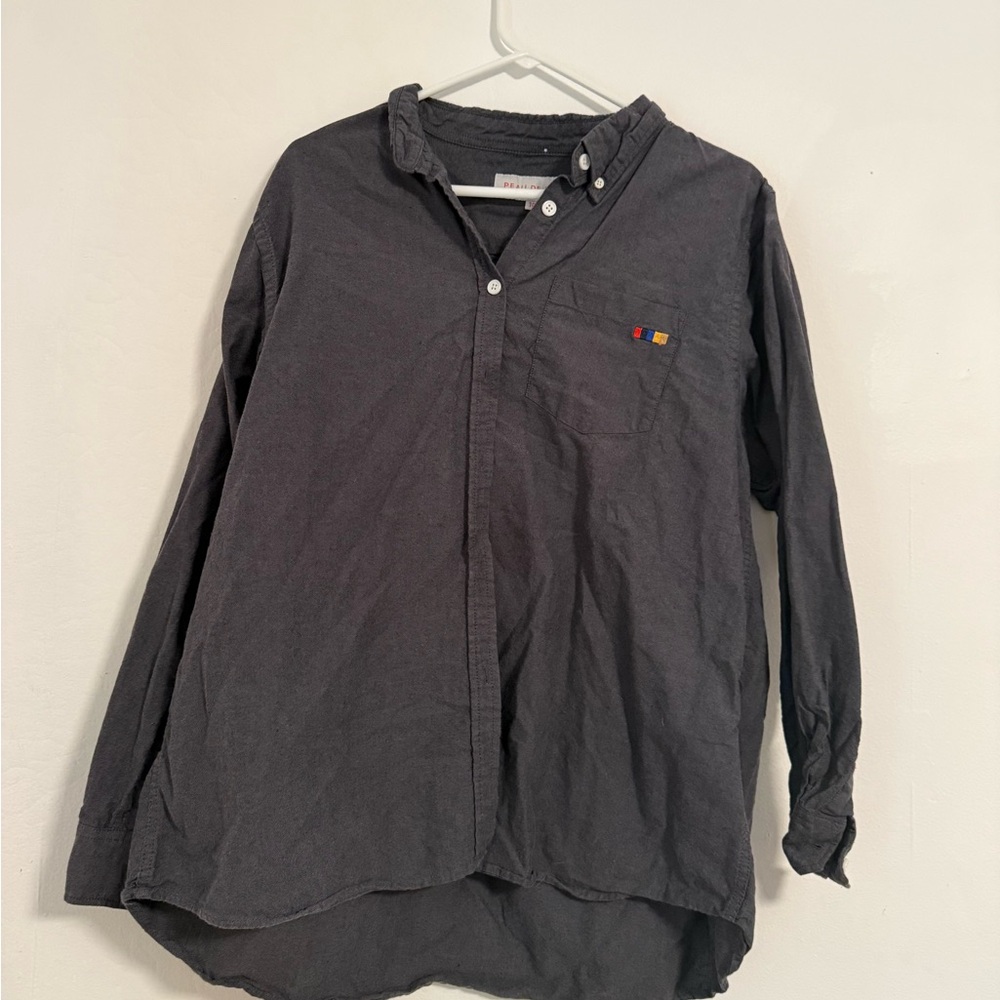 Peau De Loup Charcoal Button-Down Shirt with Multicolor Pocket Detail